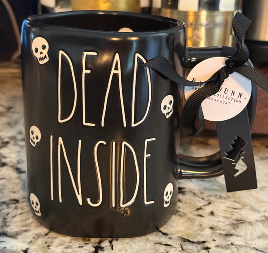 New Rae Dunn black ceramic Halloween coffee mug DEAD INSIDE