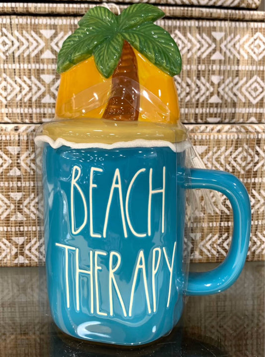New Rae Dunn ceramic topped coffee mug decor BEACH THERAPY