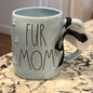 New Rae Dunn blue paw print ceramic coffee mug FUR MOM
