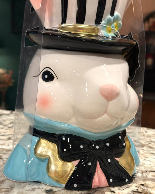 New black Strawberry Street Easter Bunny girl cookie jar decor 11x7.5