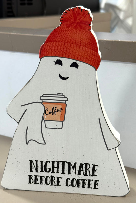 New Halloween wood ghost statue NIGHTMARE BEFORE COFFEE