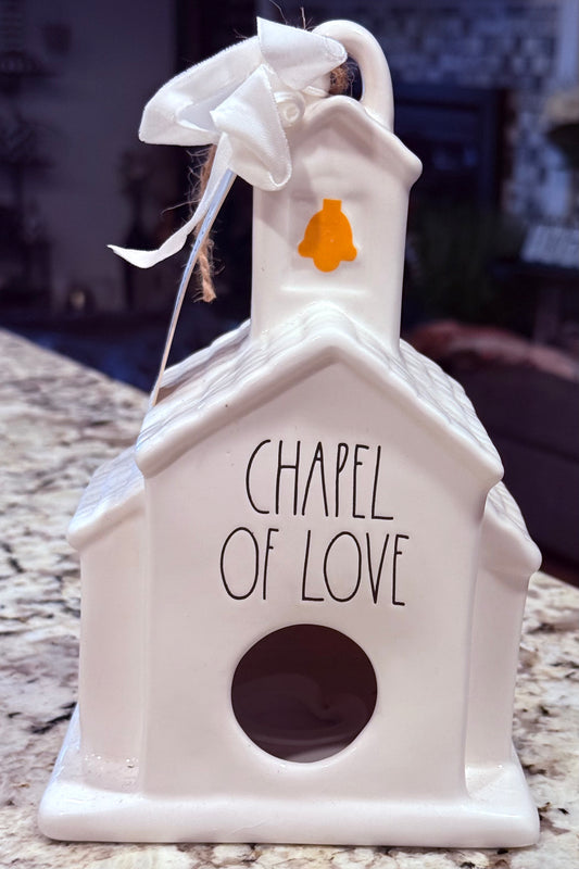 New Rae Dunn white ceramic church birdhouse wedding decor CHAPEL OF LOVE
