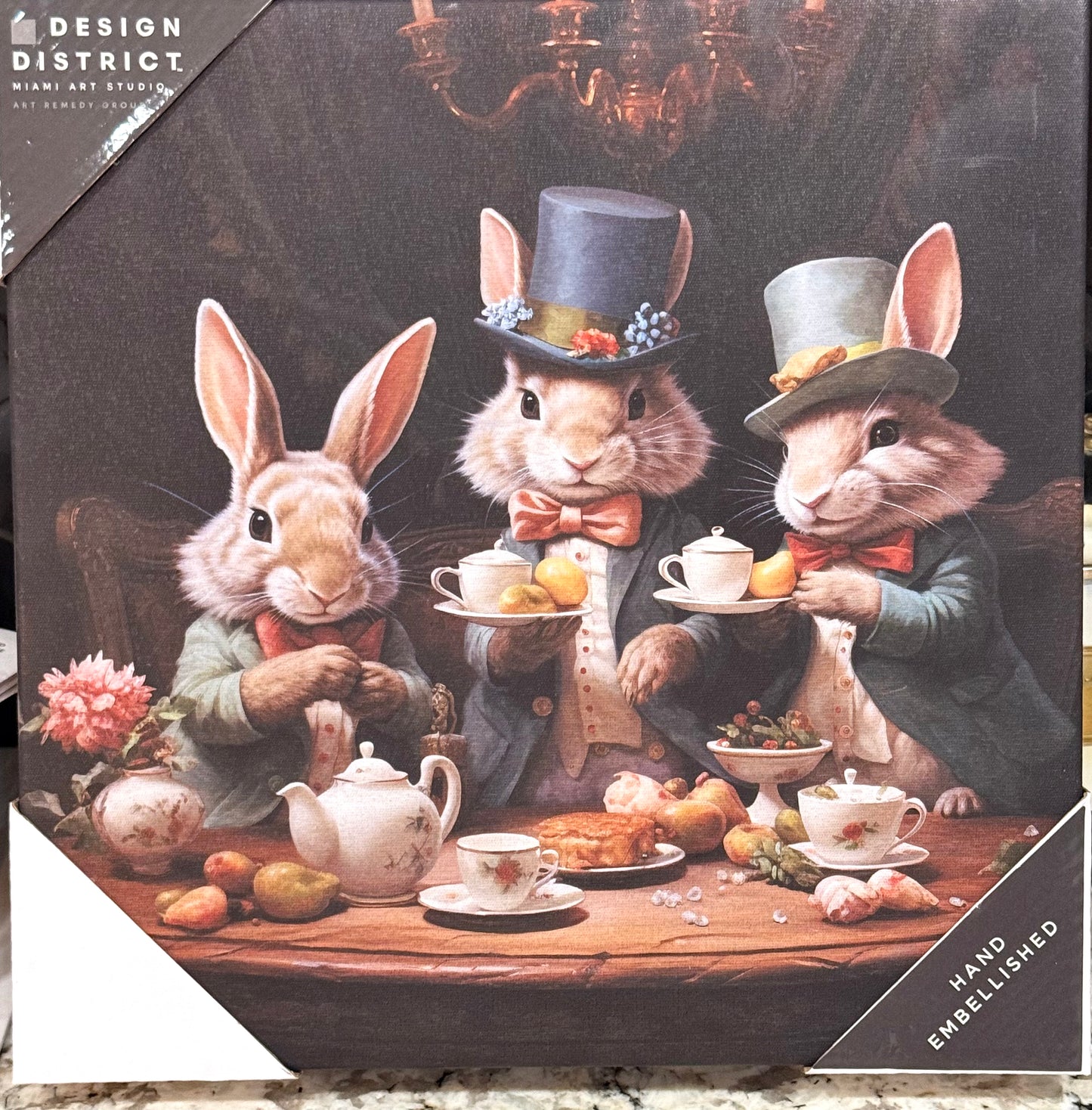 New Design District canvas art  12x12 Easter Bunny party picture -top hat style