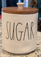 New Rae Dunn white ceramic 5” SUGAR canister with wood top