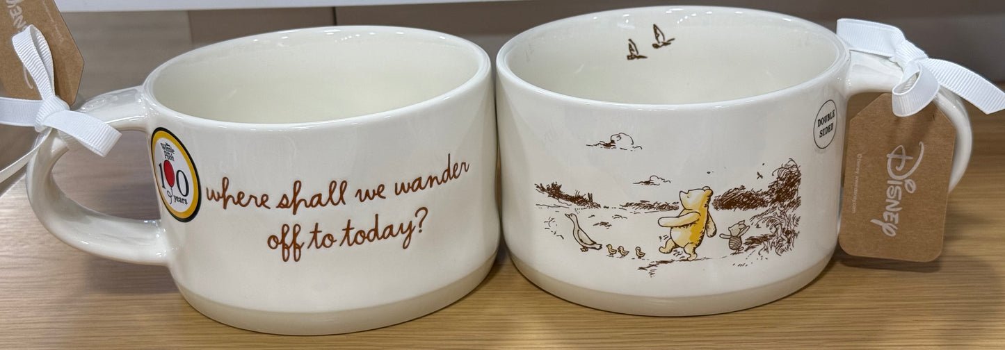 New Rae Dunn x Winnie the Pooh vintage look ceramic coffee mug Where Shall We Wander Off To Today