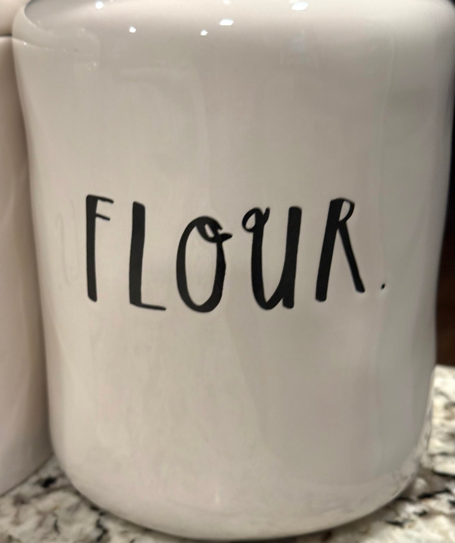 Rae Dunn white ceramic script canister set COOKIES with crown top 8”, FLOUR 8.5”, SUGAR 7.5” rare set