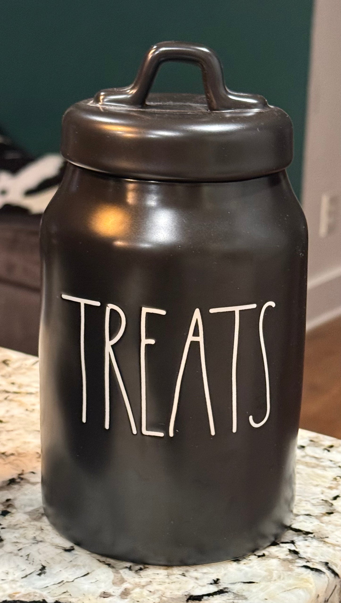 New Rae Dunn black ceramic TREATS pantry storage canister