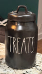 New Rae Dunn black ceramic TREATS pantry storage canister