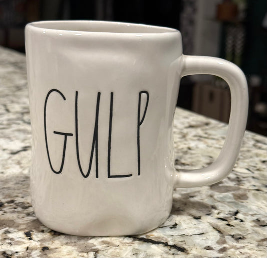 New Rae Dunn white ceramic coffee mug GULP