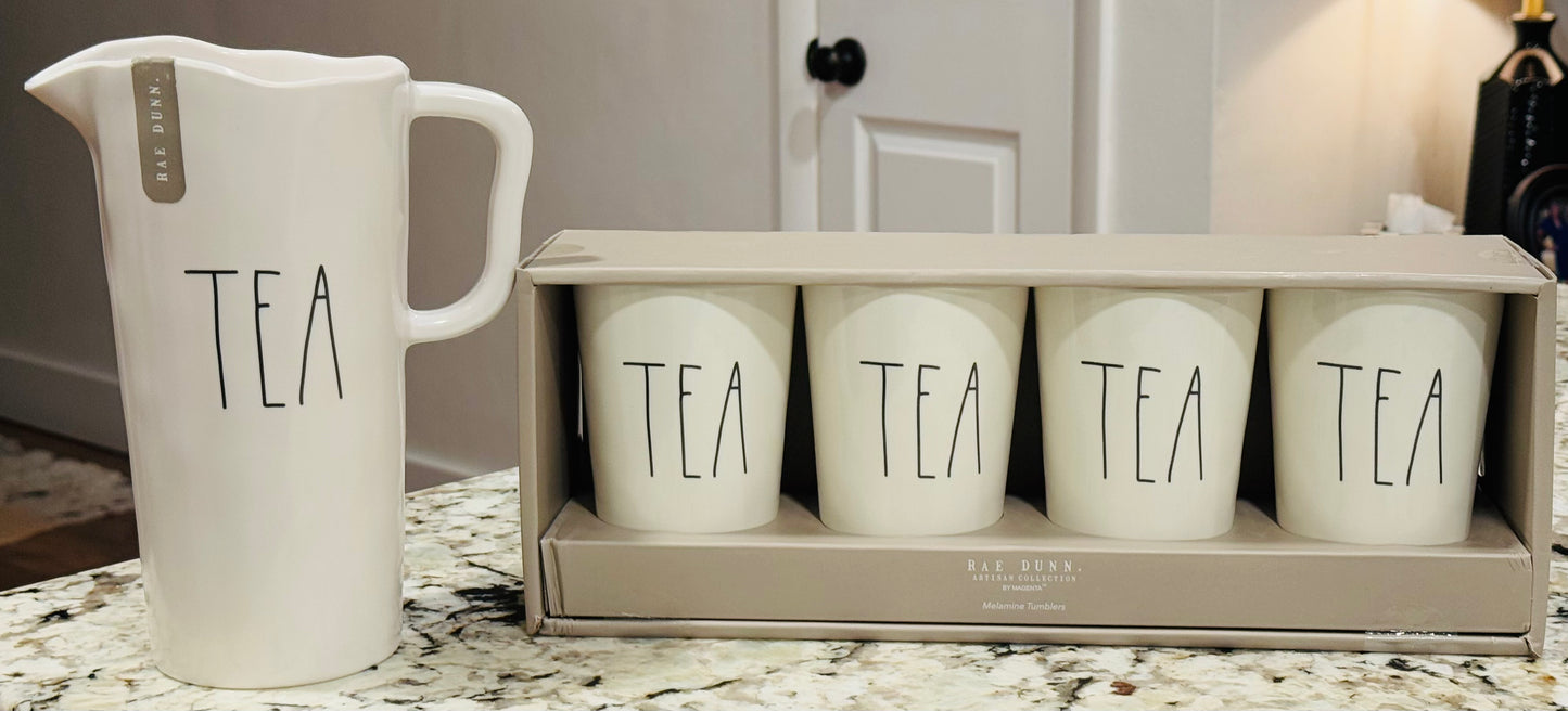 New Rae Dunn Melamine outdoor TEA set pitcher, 4 cups