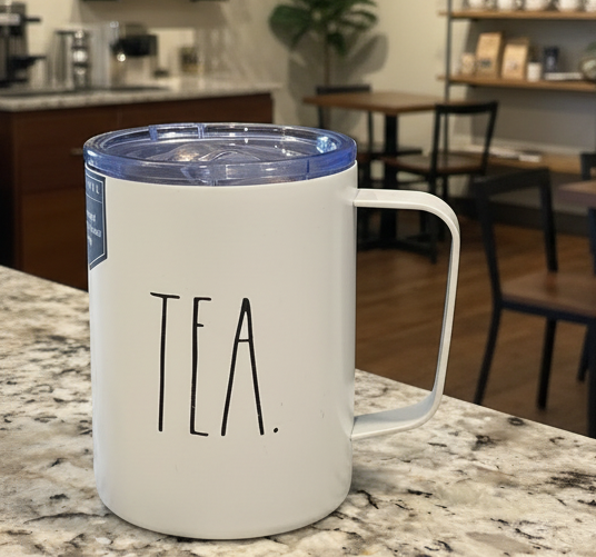 New Rae Dunn white stainless tumbler TEA 12oz