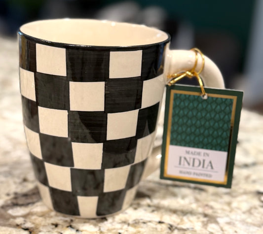 New Courtly Check ceramic black & white checkered Made in India mug