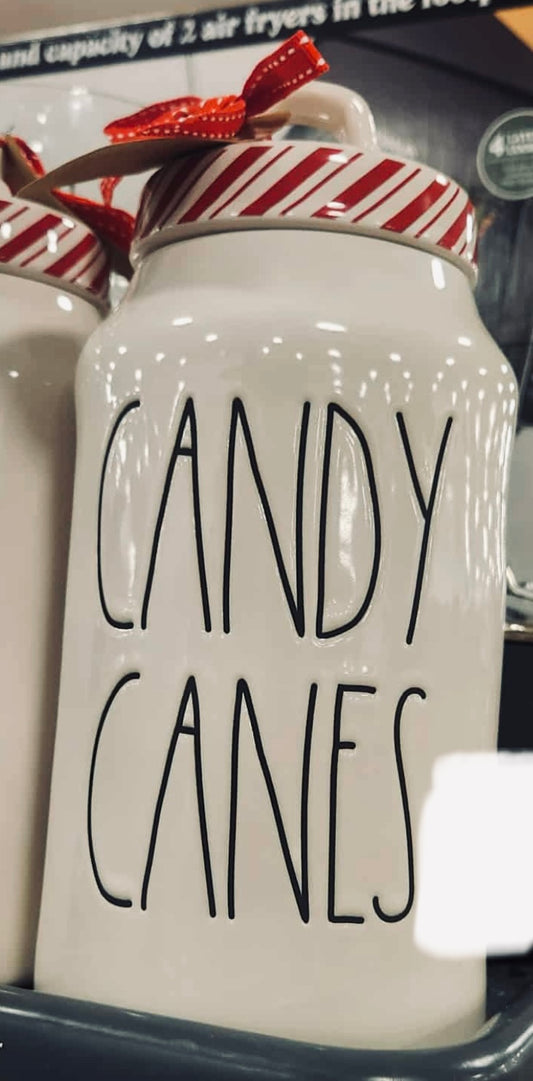 New Rae Dunn 9” ceramic CANDY CANES Christmas canister