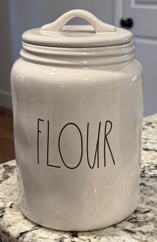 New 9” Rae Dunn white ceramic storage canister FLOUR