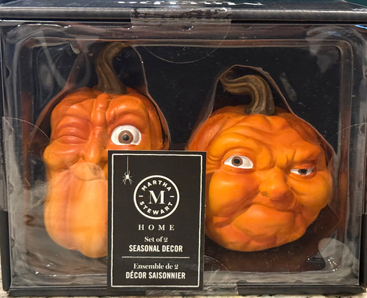 New Martha Stewart 2-piece funny face small pumpkin fall decor set