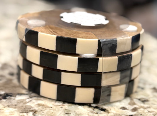 New Courtly Check ceramic black & white striped Made in India 4-piece coaster set