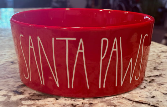 New Rae Dunn large red ceramic bowl 8” SANTA PAWS