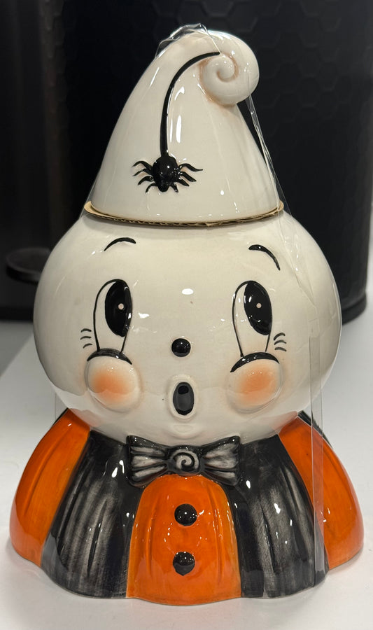 New release ceramic Joanna Parker Gus spider topped cookie jar canister Halloween decor