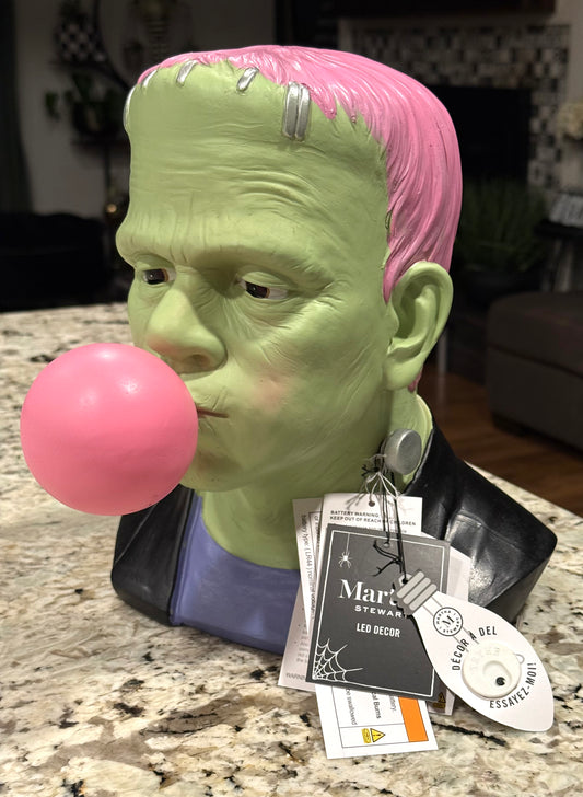 New led light up pink haired Frankenstein bubble blowing Halloween decor