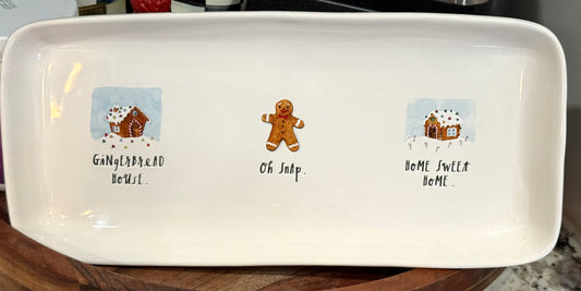 Retired Rae Dunn ceramic OH SNAP white gingerbread Christmas holiday serving platter