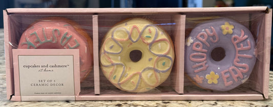 New Cupcakes and Cashmere 3-piece ceramic Easter faux donut 🍩 decor set HOPPY EASTER