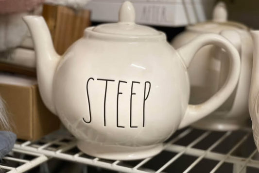 New Rae Dunn white ceramic STEEP teapot