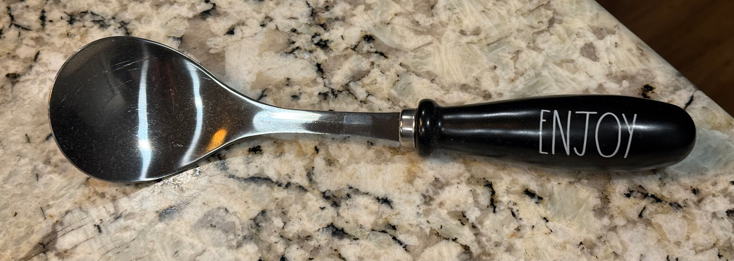 New Rae Dunn black ceramic handled serving spoon ENJOY