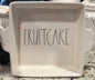 New Rae Dunn white ceramic Christmas 10x10 baking dish pan FRUITCAKE