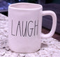 Rae Dunn white ceramic coffee mug LAUGH