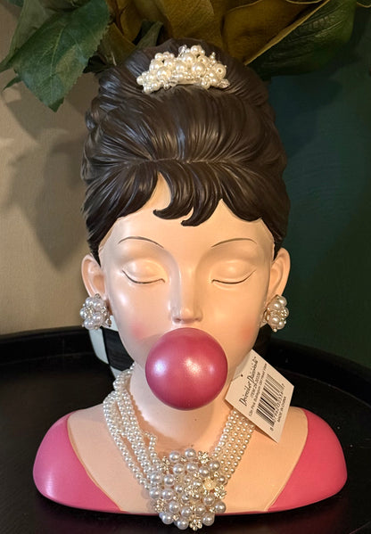 New December Diamonds 12in Pink Bubblegum Girl Head Vase