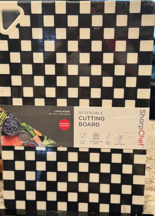 New Courtly Check black & white checkered cutting board