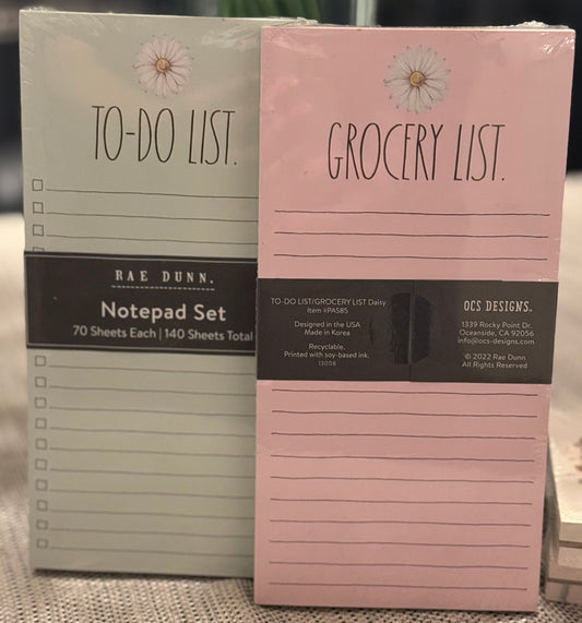 New Rae Dunn 2-pack stationary notepad set pink & blue TO DO LIST & GROCERY LIST