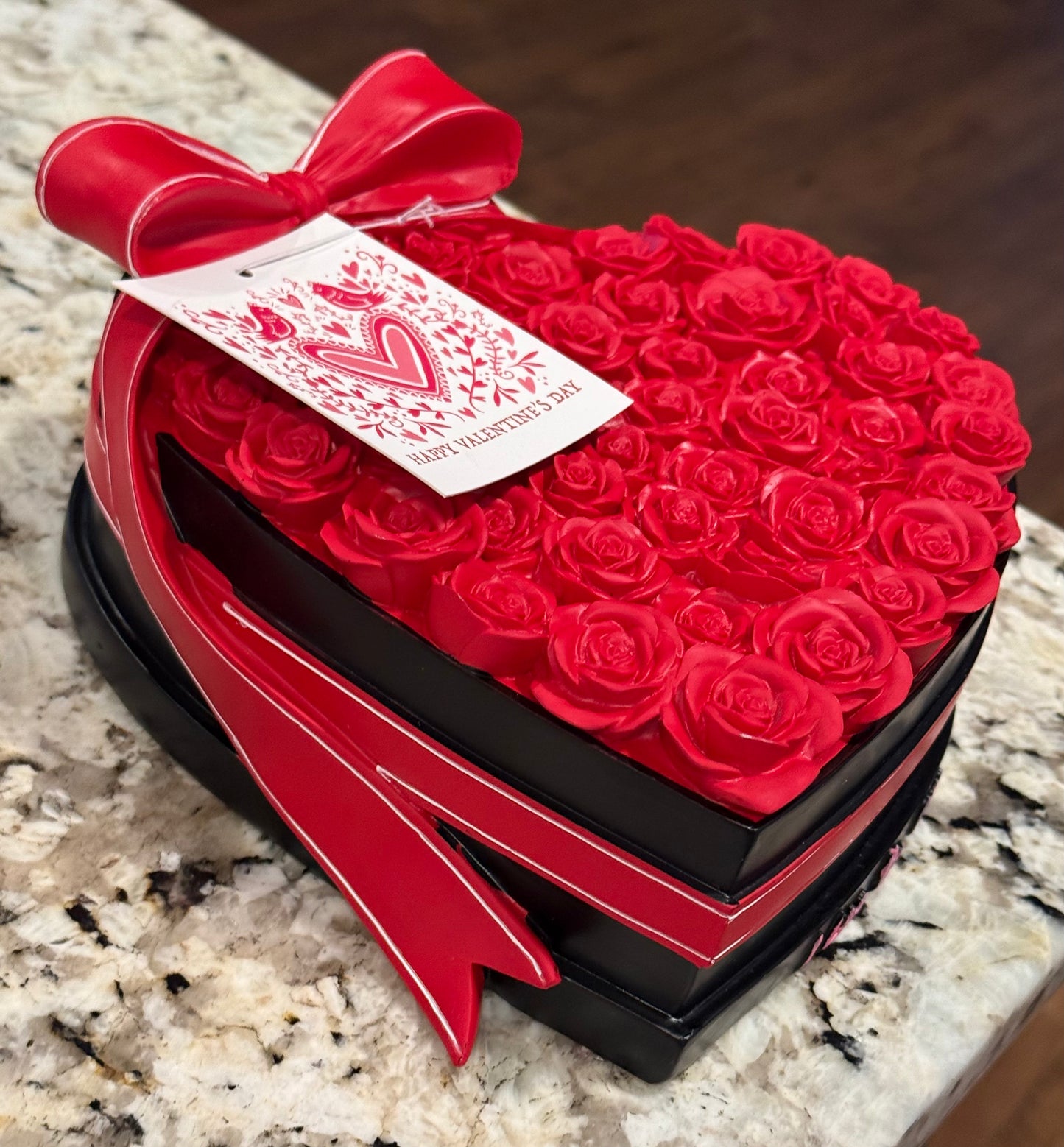 New resin faux roses black heart box decor