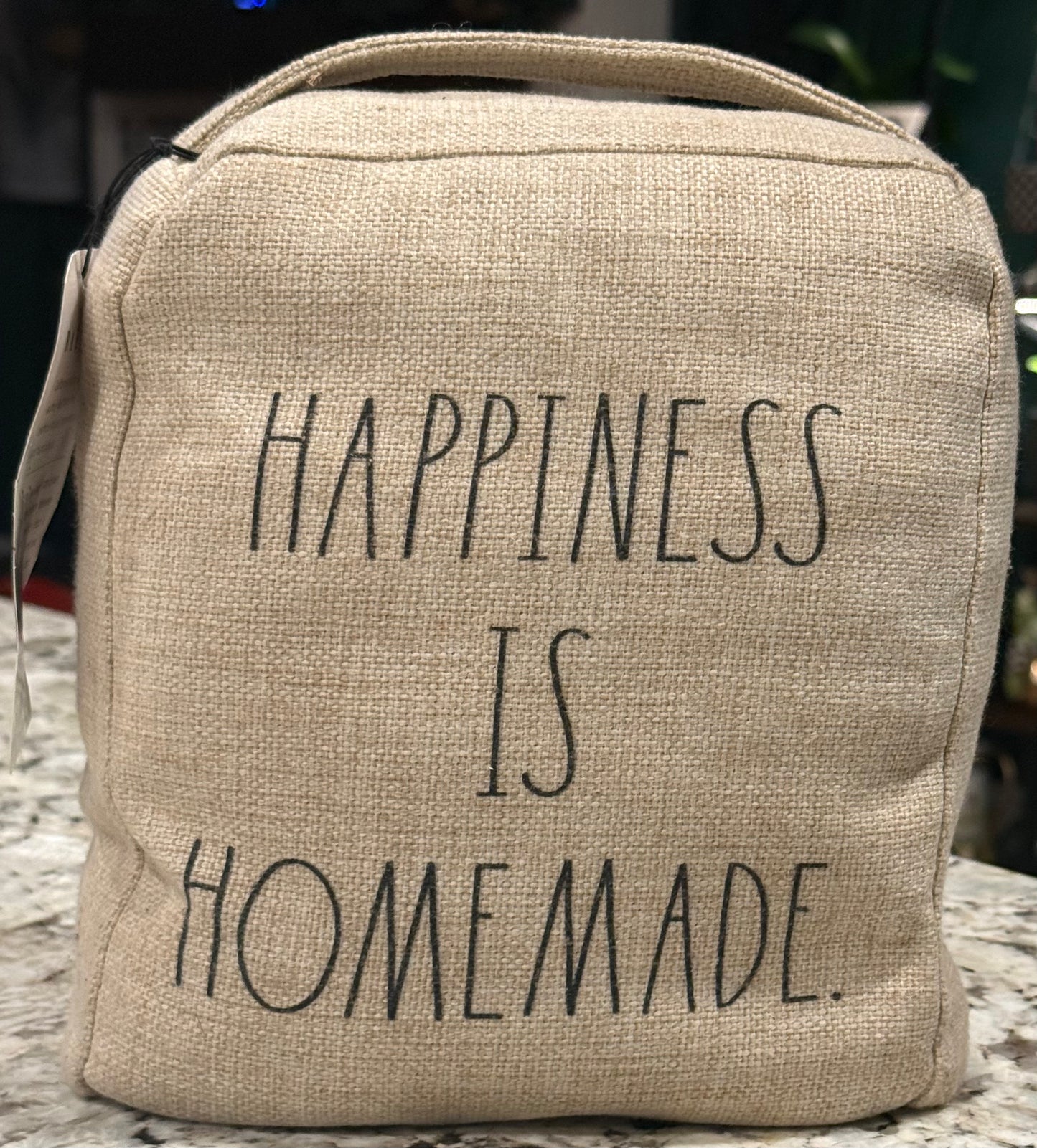 New Rae Dunn burlap sand filled door stop HAPPINESS IS HOMEMADE