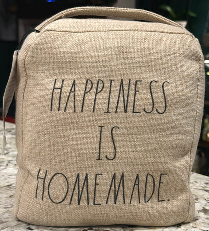 New Rae Dunn burlap sand filled door stop HAPPINESS IS HOMEMADE