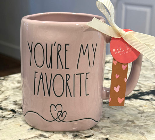 New Rae Dunn pink ceramic coffee mug YOU’RE MY FAVORITE ❤️