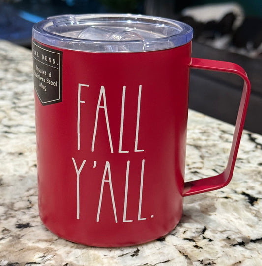 New Rae Dunn FALL Y’ALL. burgundy stainless tumbler hot/cold