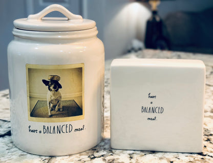 Rae Dunn’s rare HER DOGS! Ceramic canister 8.25” HAVE A BALANCED MEAL