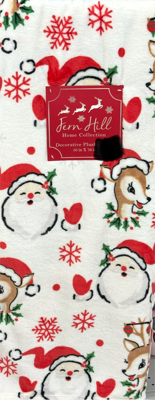 New Plush Christmas Santa & Reindeer throw blanket bedding 50x70