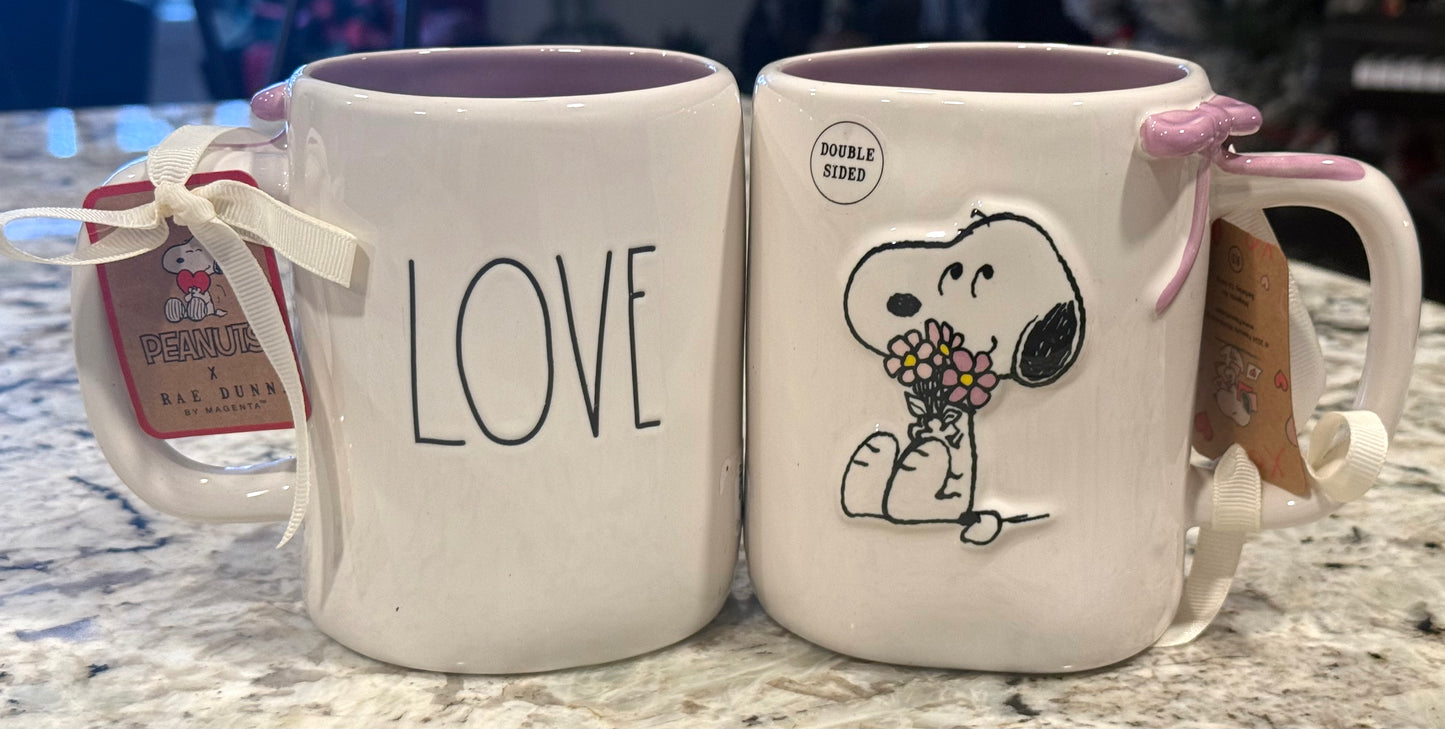 New Rae Dunn x Peanuts Snoopy ceramic coffee mug LOVE Valentines Day decor gift