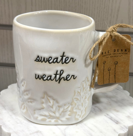 New Rae Dunn white ceramic fall coffee mug SWEATER WEATHER
