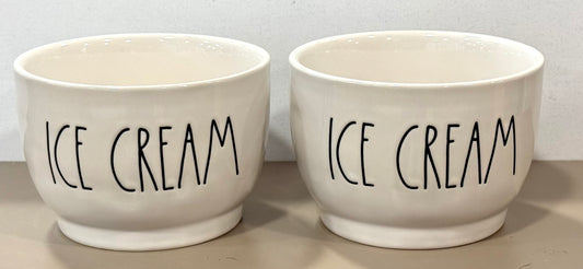 New Rae Dunn white ceramic 2-piece ICE CREAM bowl set