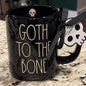 New Rae Dunn black iridescent ceramic Halloween coffee mug GOTH TO THE BONE