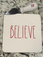 Rae Dunn 2-piece ceramic Christmas cheese knife & plate set JOY/BELIEVE
