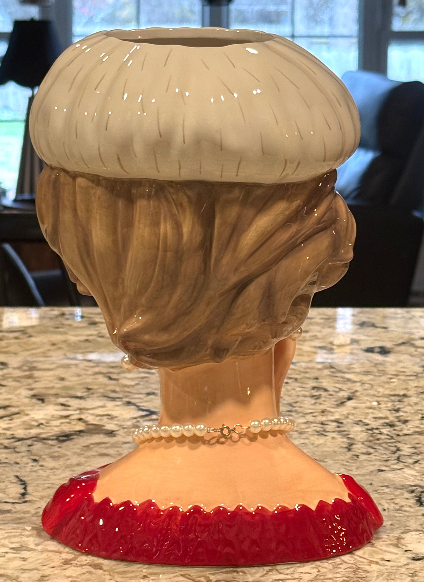 New December Diamonds poinsettia hat Christmas Vintage Lady Head Vase