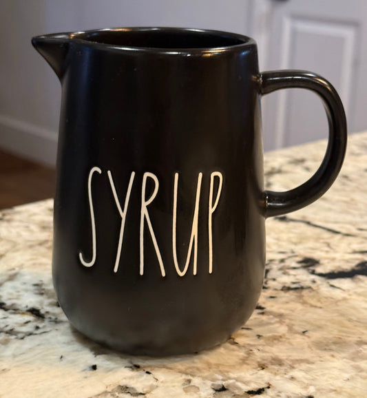 New Rae Dunn black ceramic SYRUP pitcher