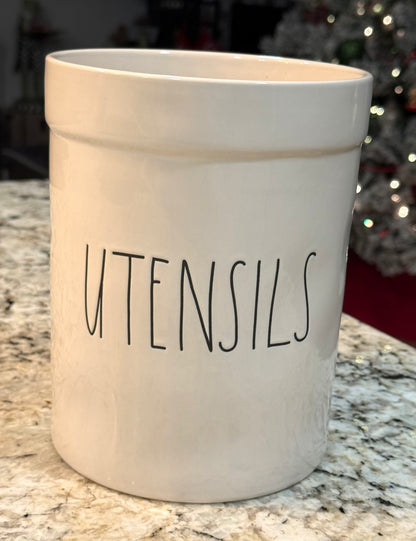 New Rae Dunn white ceramic  UTENSILS crock holder 8”