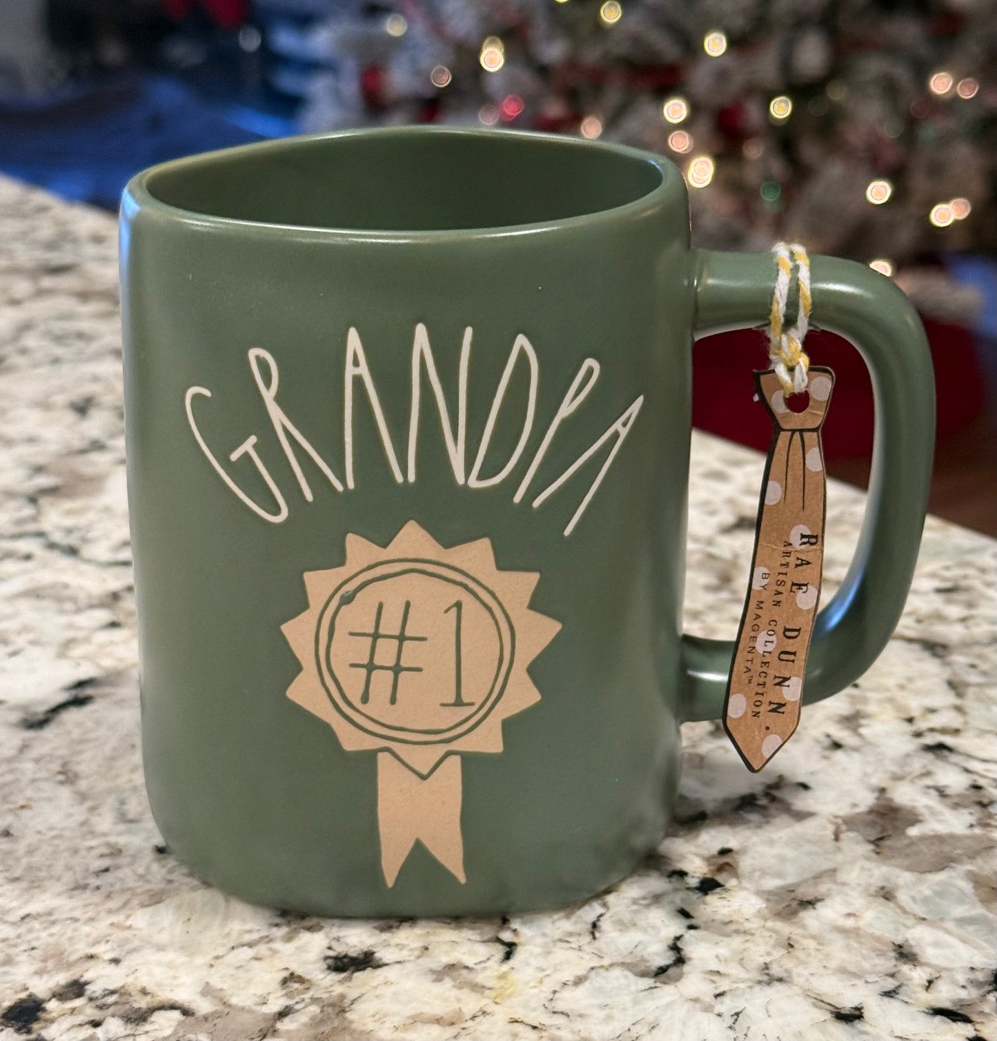 New Rae Dunn green ceramic coffee mug GRANDPA #1