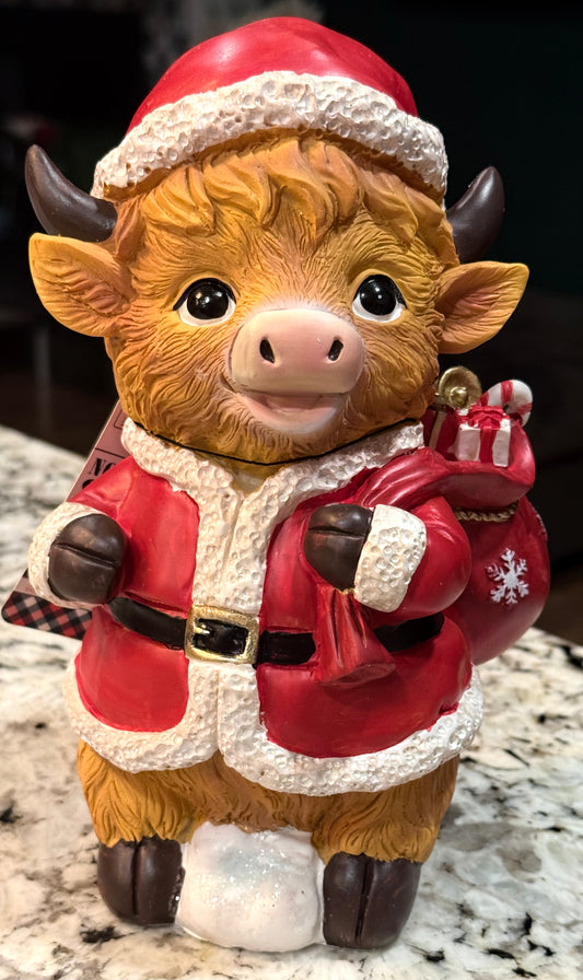 New resin Highland cow Christmas decor-Santa suit