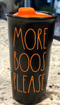 New Rae Dunn black ceramic Halloween travel coffee mug MORE BOOS PLEASE
